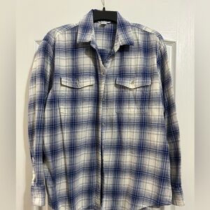 Old Navy Blue and White Plaid Button Down Shirt